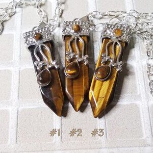 Large, Chic + Noticeable! Embellished Tiger's Eye Tigereye Pendant w. 20" Chain